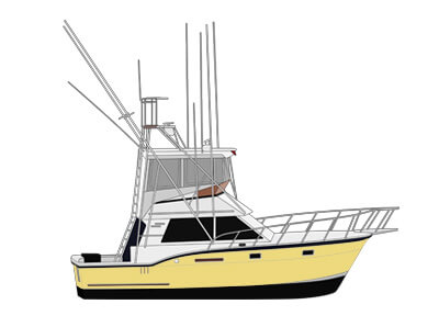 An image of custom boat shirt art of a Hatteras 37 used for digital printing from Custom Yacht Shirts. 