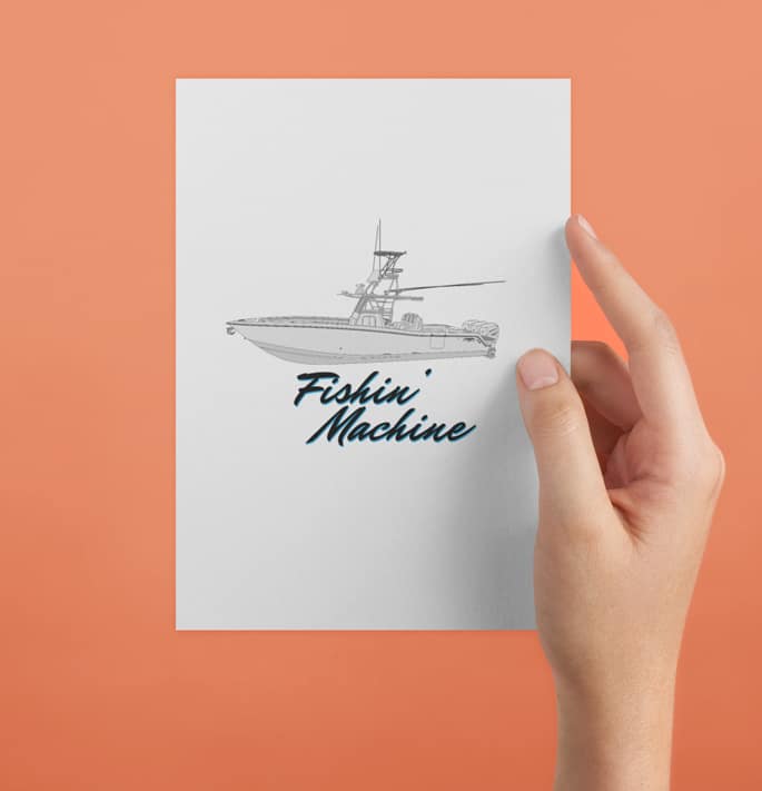 An image of a boater holding a custom boat greeting card from Custom yacht shirts.
