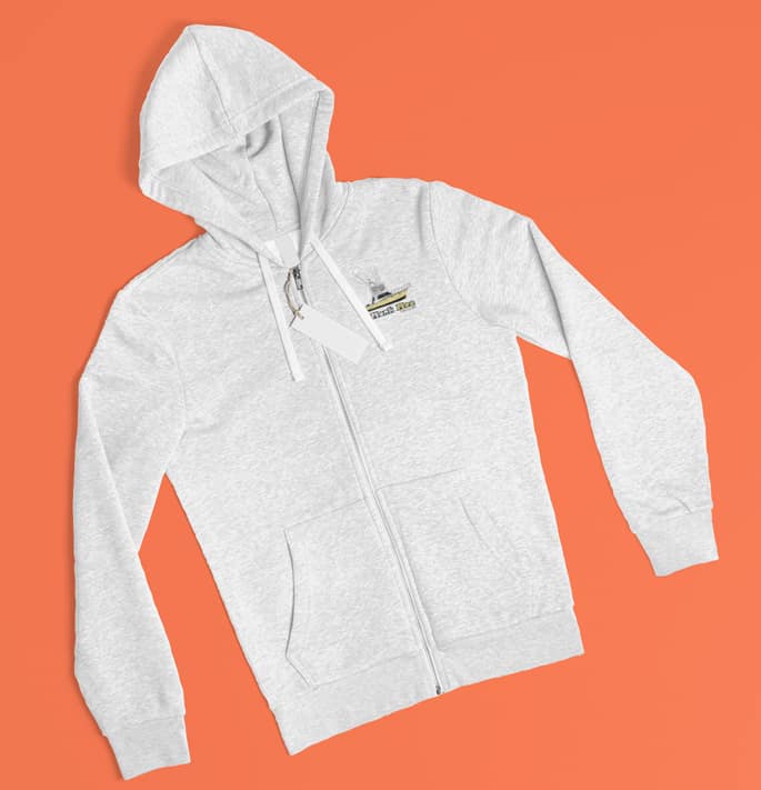 An image of a custom boating zip hoodie from CYS.