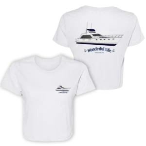 Ladies Performance Custom Boat Cropped Tee from Custom Yacht Shirts