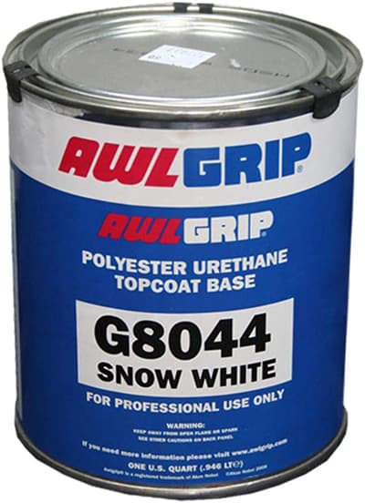 An image of snow white awlgrip topcoat base paint.