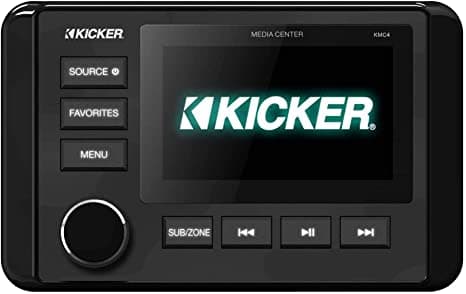 An image of the Kicker KMC4 Dual Zone marine stereo available on Amazon.com