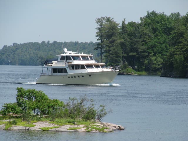 An image of a Marlow Yachts Pilothouse coming into harbour.