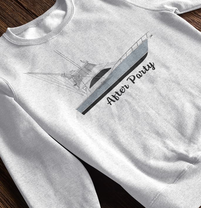 An image of a custom boat sweatshirt from Custom yacht shirts