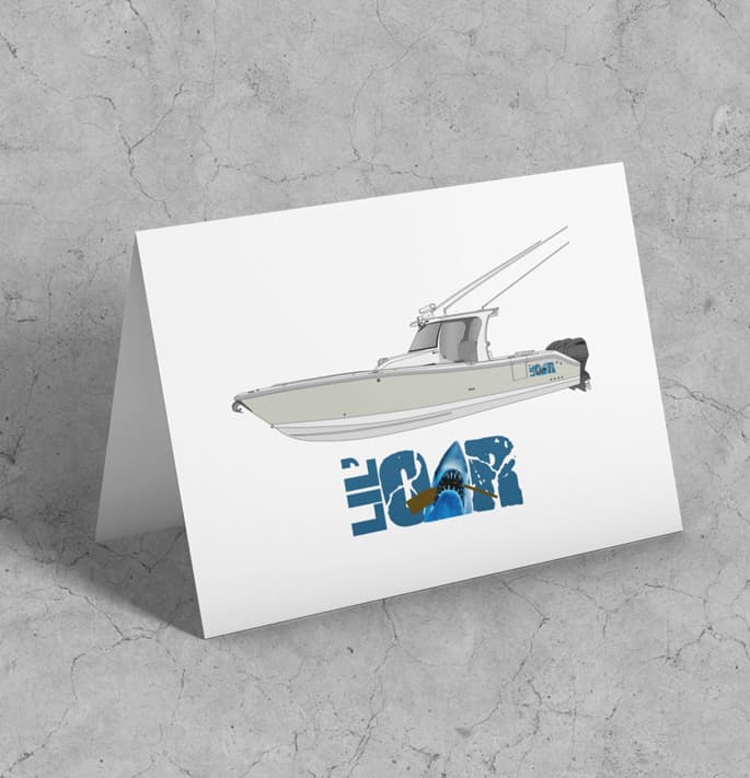 An image of a custom boat greeting card from custom yacht shirts!