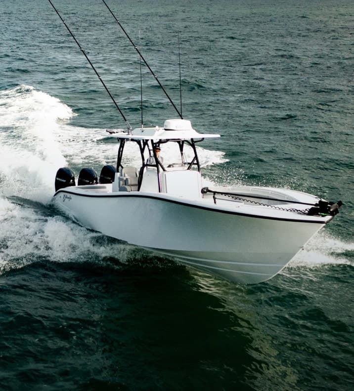 An image of a Yellowfin Center console fishing boat. 