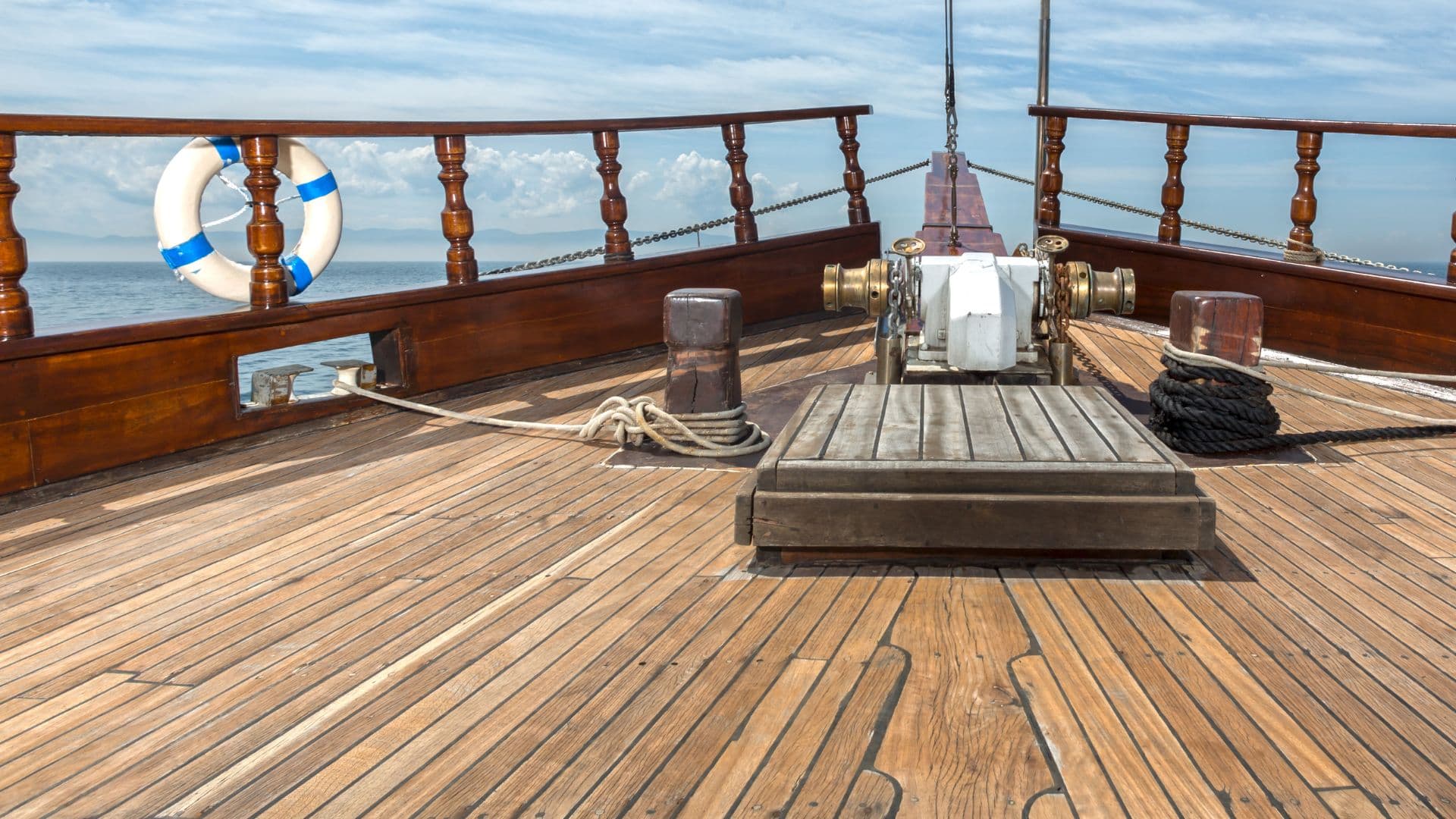 An image of teak on a sailboat 