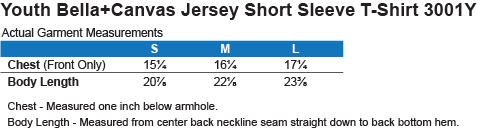 Youth Premium Sizing Guide Youth Premium Short Sleeve Tshirt Sizing Guide