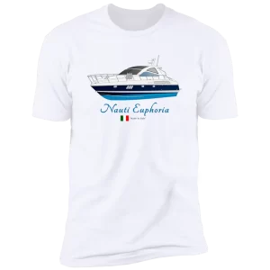 An image of custom boat artwork print on the front of the custom apparel.