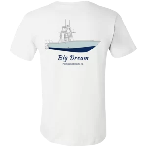 An image of custom boat shirts on the Bella+Canvas 3001C Short Sleeve Jersey T-shirt in White color.
