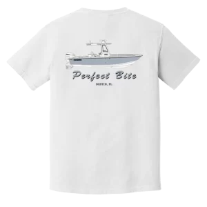 An image of the white Comfort Colors Heavyweight Cotton Custom Boat Shirt Available at Custom yacht Shirts.