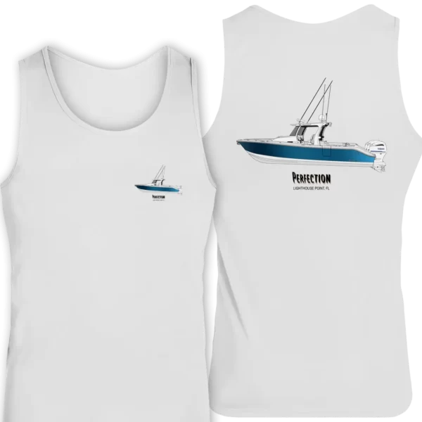 The Augusta Mens Perfromance Tank Top with boat art double side print.