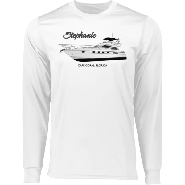 The Augusta 788 Mens Long SLeeve Performance tee with frontprint boat art.
