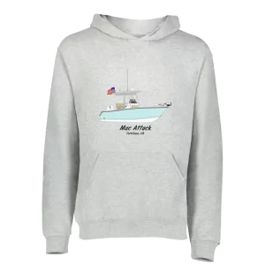 The Russell Youth Pullover Hoodie with frontprint custom boat art.