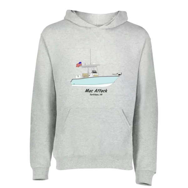 The Russell Youth Pullover Hoodie with frontprint custom boat art.