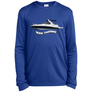 The SPortTek youth performance long sleeve tee with custom boat art frontprint.