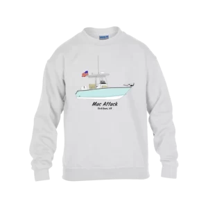 The Gildan Kids Fleece Crew Sweatshirt available with your custom boat art.