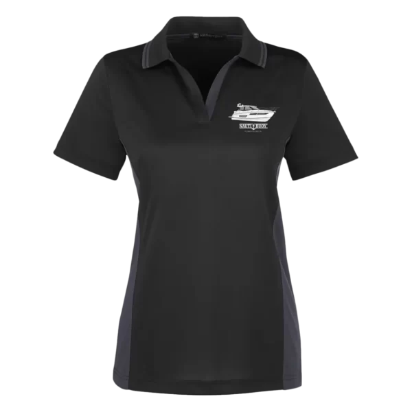 The Harriton Ladies Colorblock Polo in Black & Dark Charcoal