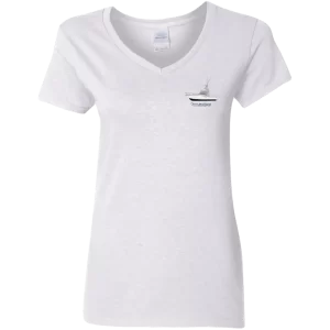 The Gildan Ladies V-neck Tshirt offered in White